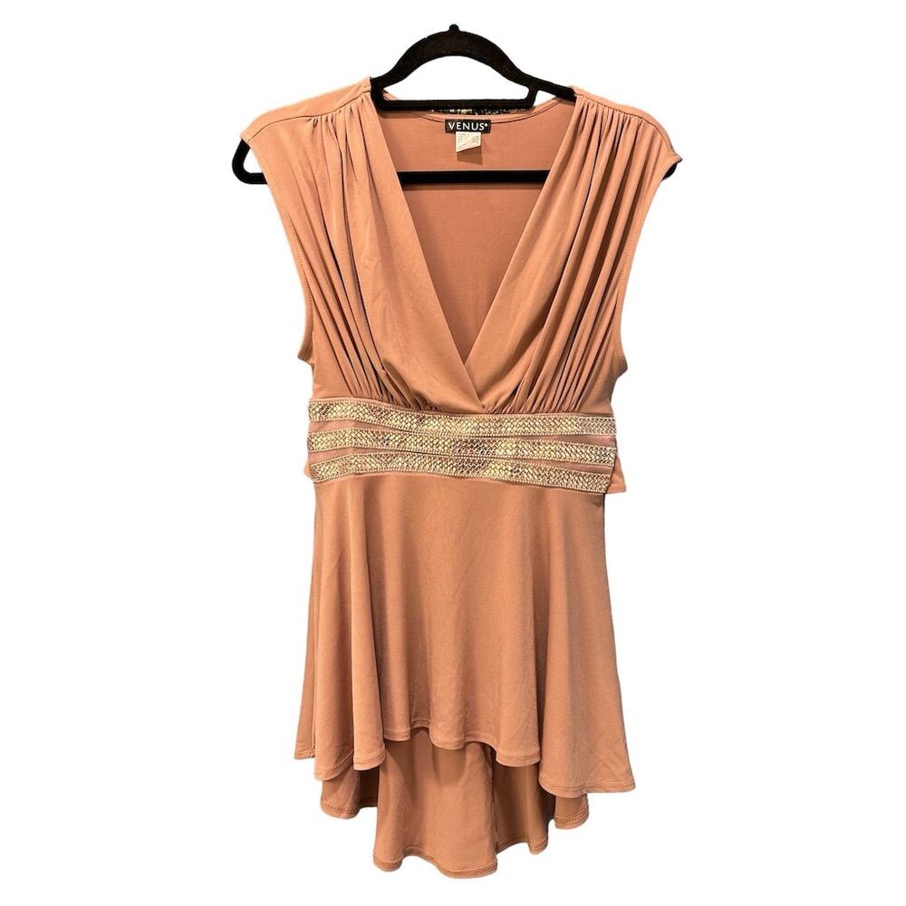 Venus Women's Pink Drop Waist Tunic Top with Jeweled Waistband Size Small